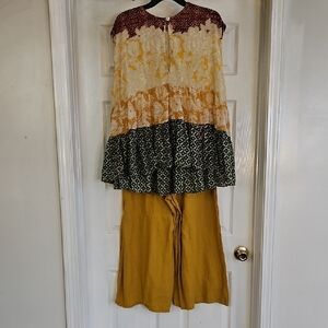 Multicolor Bohemian Top and Mustard Pants Set